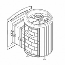 Печь банная Атмосфера в комбинированной облицовки из сетки и ламелей змеевика
