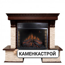 Каминокомплект Pierre Luxe угловой - Темный дуб / Сланец бежевый с очагом Dioramic 28 LED FX