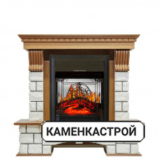 Каминокомплект Pierre Luxe - Дуб / Белый с очагом Aspen Black