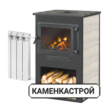 Печь-камин Этна Панорама с плитой и т/о беж