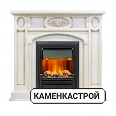 Каминокомплект Florence - Слоновая кость с патиной с очагом Brookline Black