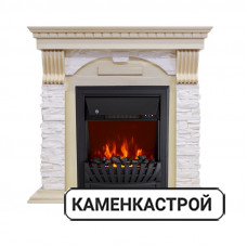Каминокомплект Dublin - Слоновая кость с патиной / Сланец крем с очагом Aspen Black
