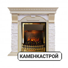 Каминокомплект Dublin - Слоновая кость с патиной / Сланец крем с очагом Atherton