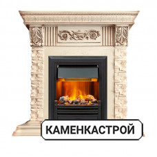 Каминокомплект Luxemburg (каменный) - Сланец/Cлоновая кость с патиной с очагом Brookline Black