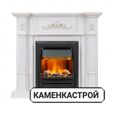 Каминокомплект Martin - Белый дуб, патина золото с очагом Brookline Black