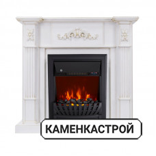 Каминокомплект Martin - Белый дуб, патина золото с очагом Aspen Black