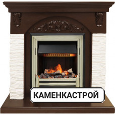 Каминокомплект Bern Сланец мелкий белый / Темный дуб с очагом Brookline Black