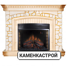 Каминокомплект Glasgow - Слоновая кость с патиной с очагом Dioramic 28 LED FX