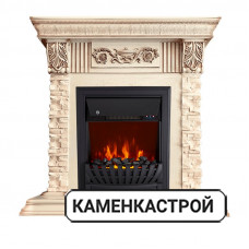Каминокомплект Luxemburg (каменный) - Сланец/Cлоновая кость с патиной с очагом Aspen Black