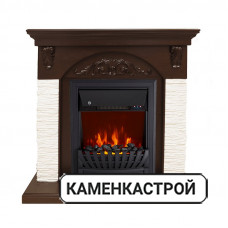 Каминокомплект Bern Сланец мелкий белый / Темный дуб с очагом Aspen Black