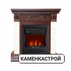 Каминокомплект Luxemburg (каменный) - Сланец/Темный дуб с очагом Aspen Black