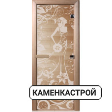 Дверь с рисунком Девушка в цветах сатин, коробка из лиственной породы дерева.