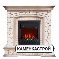 Каминокомплект Preston - Белый/Слоновая кость с патиной с очагом Aspen Black