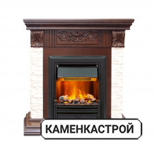 Каминокомплект Luxemburg (каменный) - Сланец/Темный дуб с очагом Brookline Black
