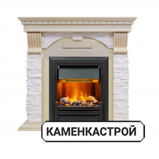 Каминокомплект Dublin - Слоновая кость с патиной / Сланец крем с очагом Brookline Black