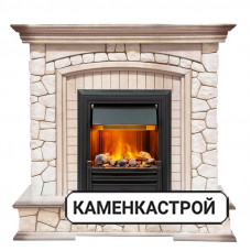 Каминокомплект Preston - Белый/Слоновая кость с патиной с очагом Brookline Black